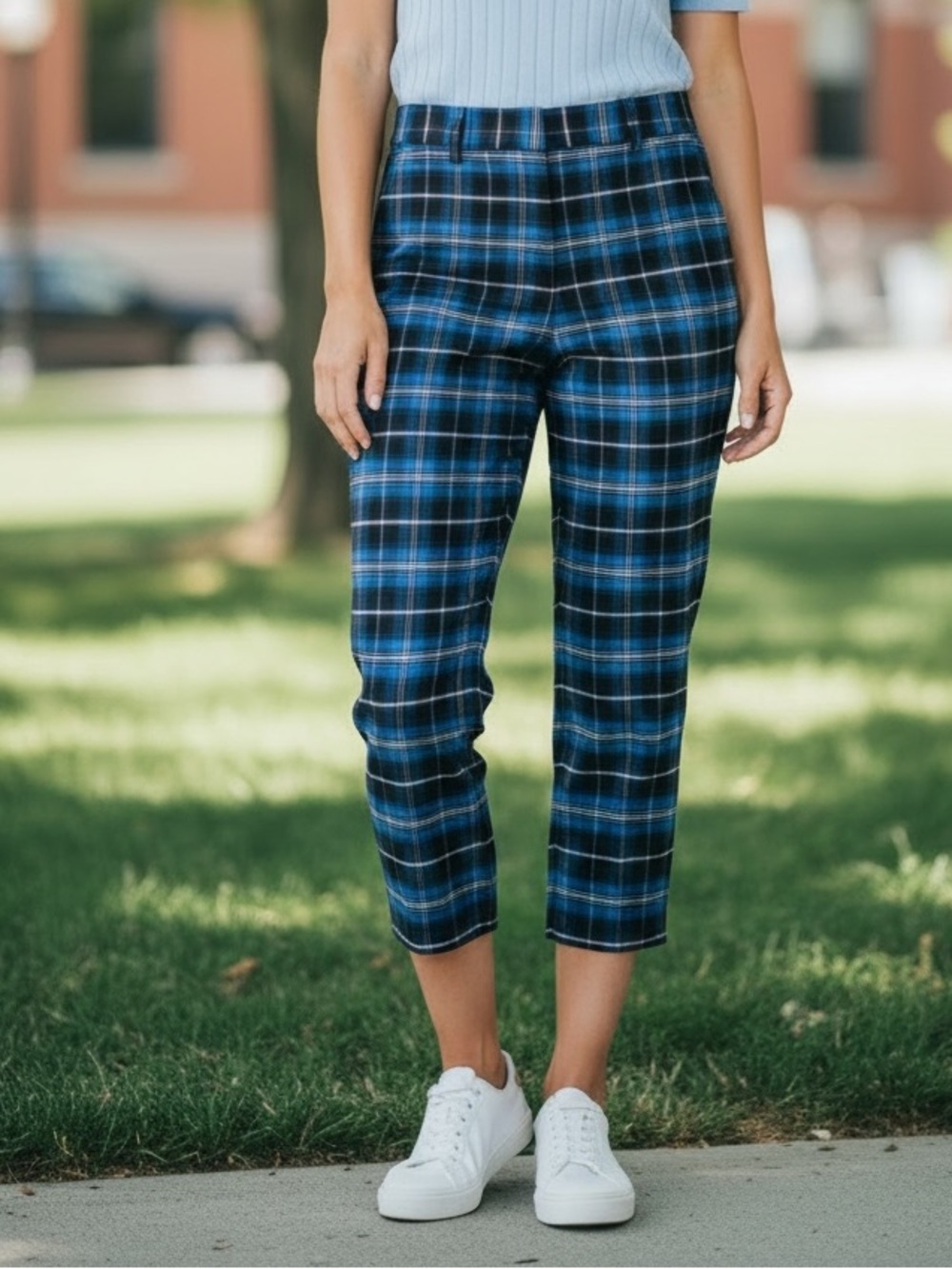 Slazenger Plaid Capri Pants | Golf | Classic| Blue Black Purple | Size 2